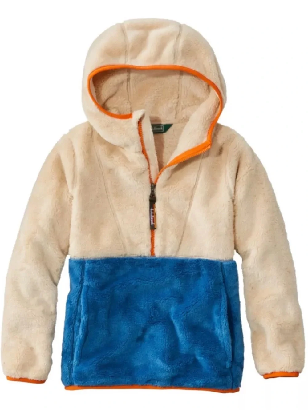 L.L.Bean Kids Hi-Pile Fleece Hooded Pullover, Colorblock Size 6-7